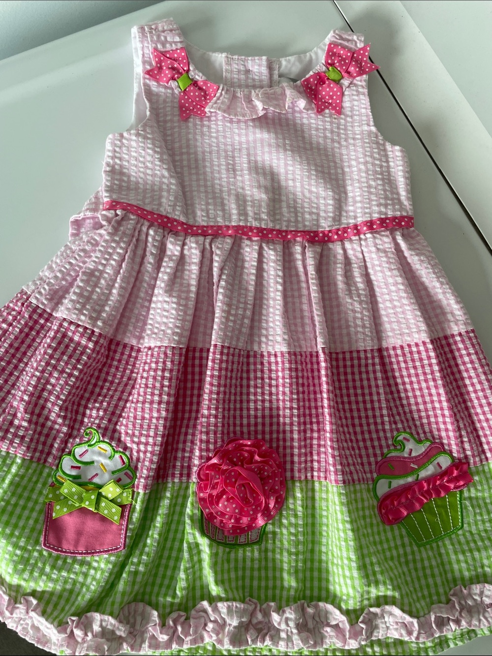 Pink & Green Cupcake Appliqué Girls' Sundress